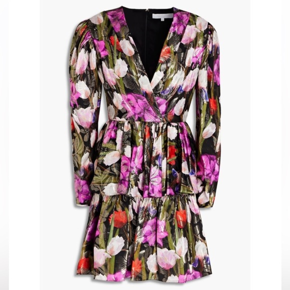 BORGO DE NOR AMELIA METALLIC FLORAL-PRINT SILK-BLEND JACQUARD MINI DRESS FUCHSIA - Picture 4 of 15